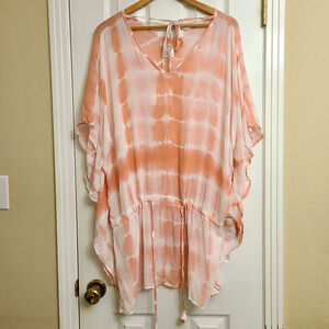 NWT Shiraleah Chicago Coral Tricia Swim Cover Up Kimono Beach Tie Dye ONE SIZE